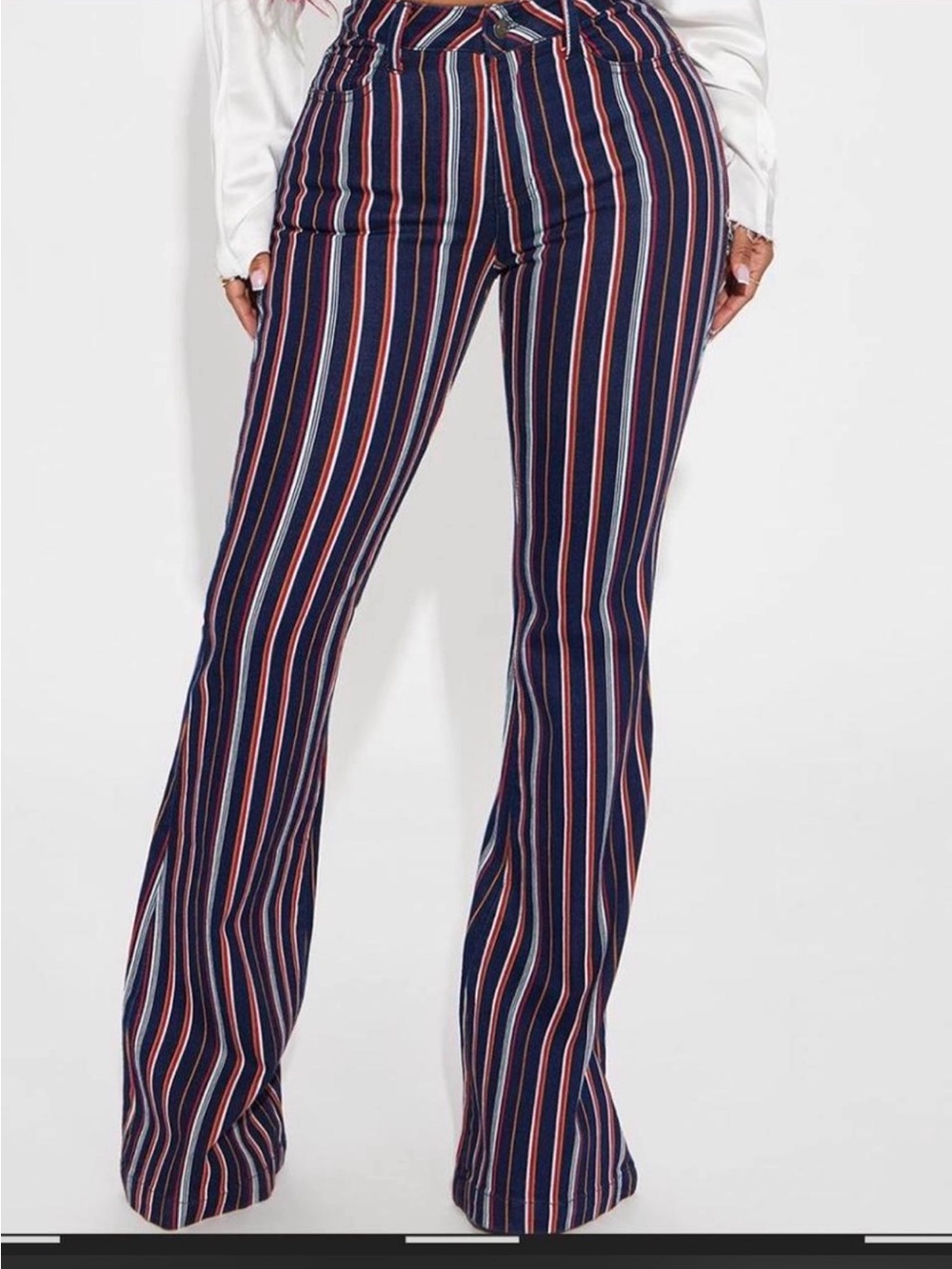 Striped stretchy flare jeans
